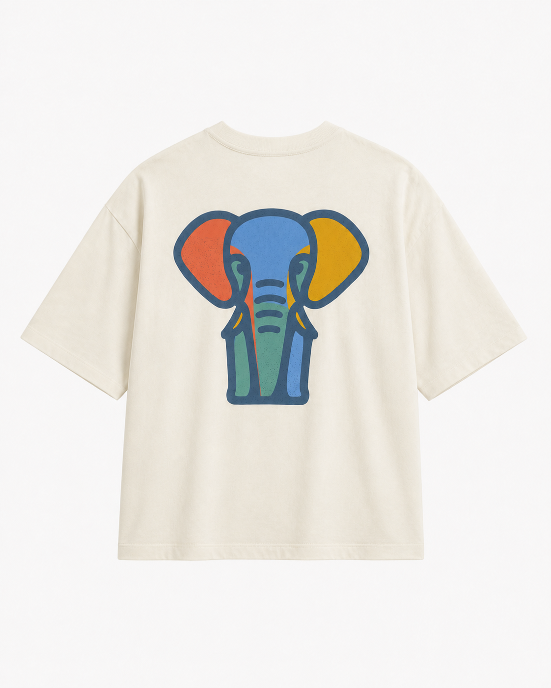 Cream heavyweight boxy Santi Harper T-shirt, garment back with colour elephant print